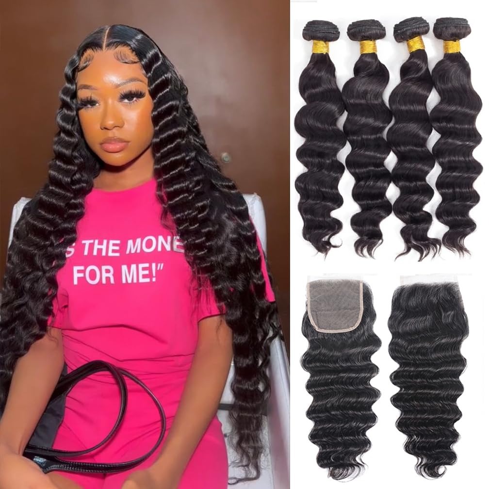 30-calowe pasma włosów natural – Deep Wave 3 Bundles With Closure recenzja i cena