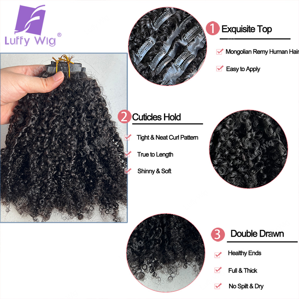 Monglian Afro Kinky Curly Huma – Seamless Clip In Hair Extensions Human Hair recenzja i cena