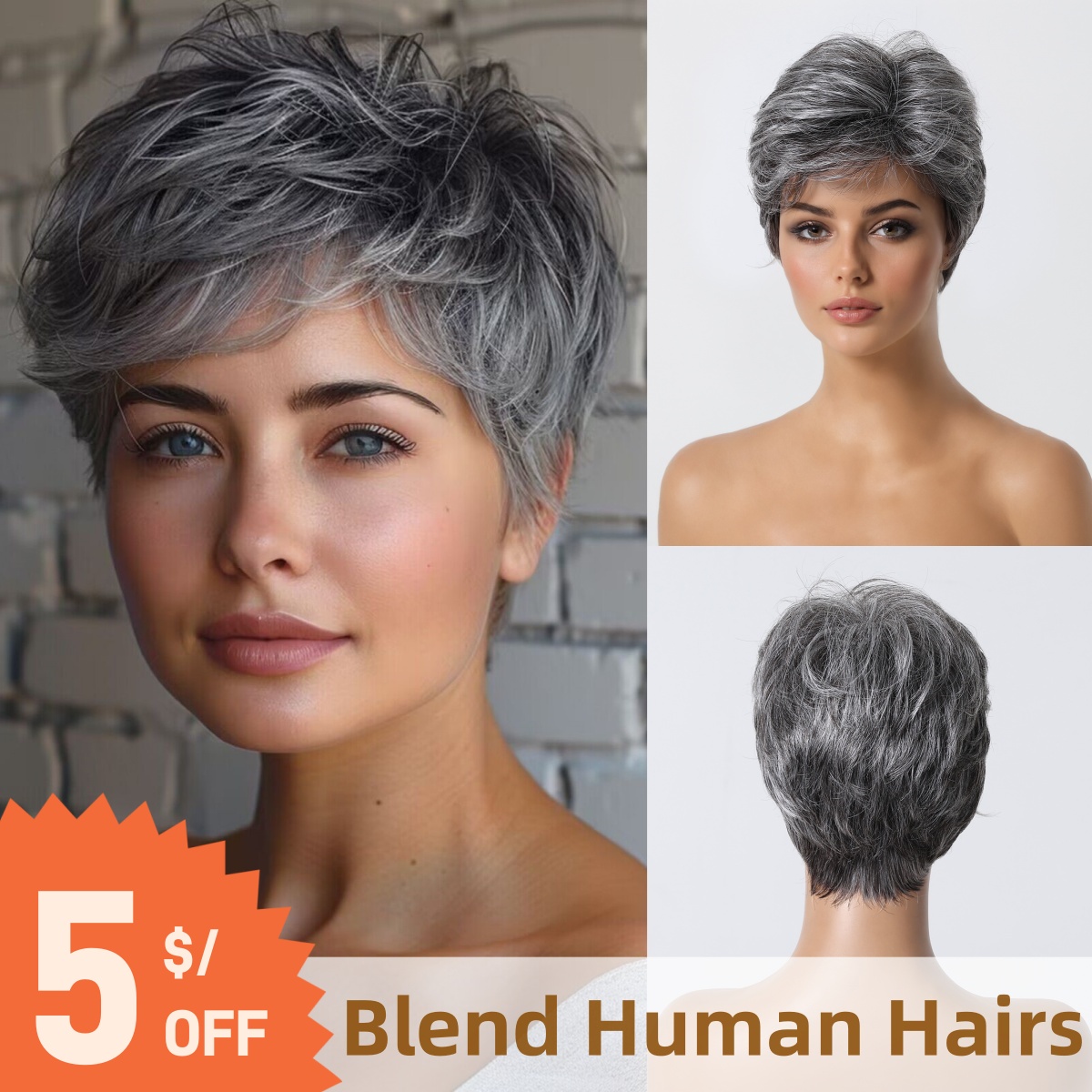 Krótki fryzurę Pixie Szara per – Short Pixie Cut Wig Human Hair Cheap recenzja i cena