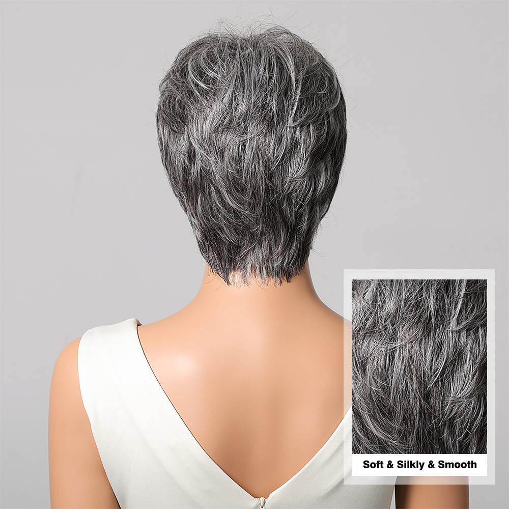 Krótki fryzurę Pixie Szara per – Short Pixie Cut Wig Human Hair Cheap recenzja i cena
